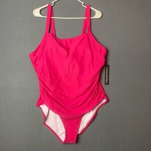 NEW Catherine Malandrino One Piece Swimsuit Side Ruching Pink PLUS Size 3X